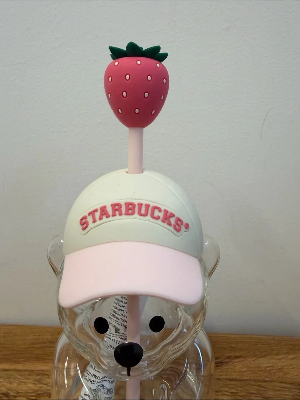 2026 Starbucks Bearista Bear Glass Pink Drink Strawberry Cup 20 oz. Authentic